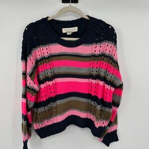 Saltwater Luxe Striped Knit Sweater Pink Blue Grey Brown Oversized Medium